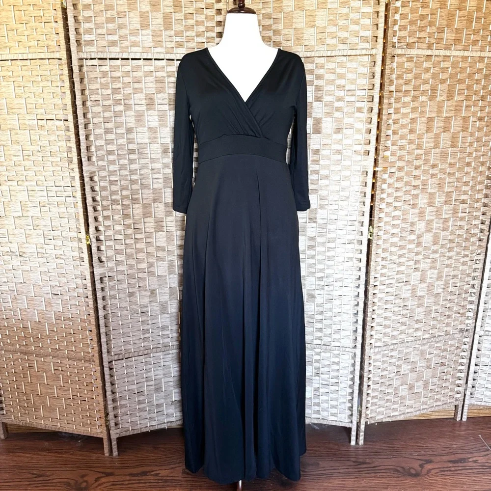 NWT black stretch knit Poseshe maxi dress L - Picture 2 of 13